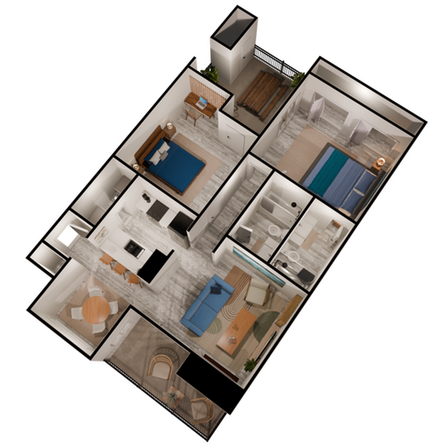 2 Beds • 2 Bath 1903 floor plan